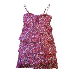 American Eagle Dress Women's XS Burgundy Floral Y2K 2000s Ruffle Babydoll Tunic